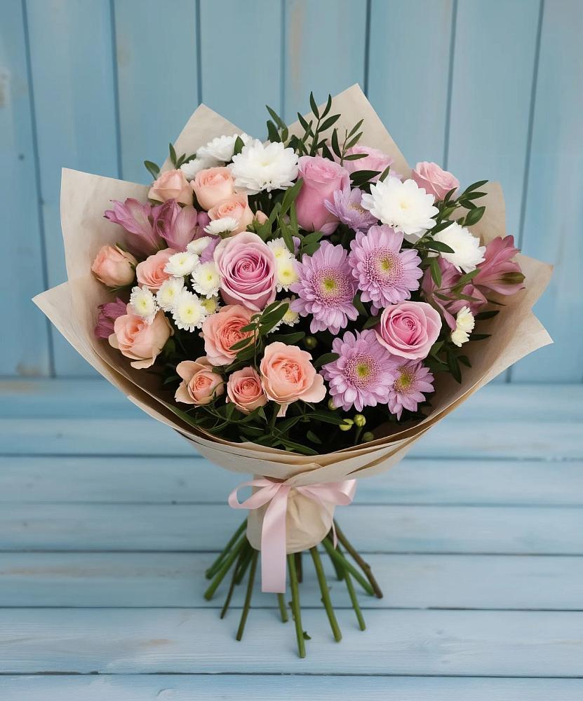 Букет цветов из: Хризантемы, Розы и Альстромерии в Ухте