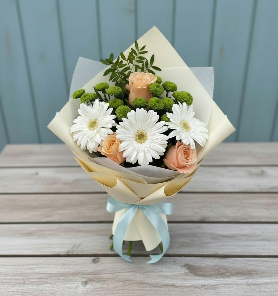 Букет цветов из: Герберы, Розы и Хризантемы в Ухте