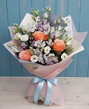Букет цветов из:  Лизиантусы, Розы, Альстромерии и Гипсофила #REPLACE_PRED# Ухте