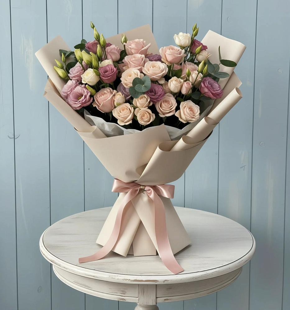 Букет цветов из: Розы и Лизиантусы в Ухте