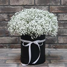 Цветочная композиция из Гипсофила в шляпной коробке в Ухте