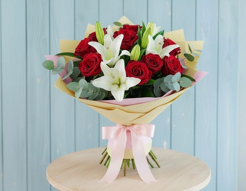 Букет цветов из: Лилии и Розы в Ухте