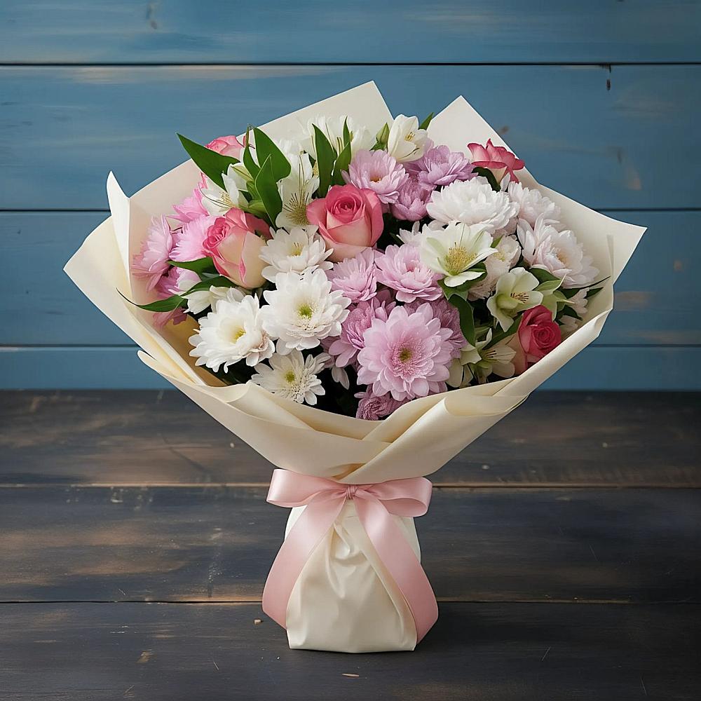 Букет цветов из: Хризантемы, Альстромерии и Розы в Ухте